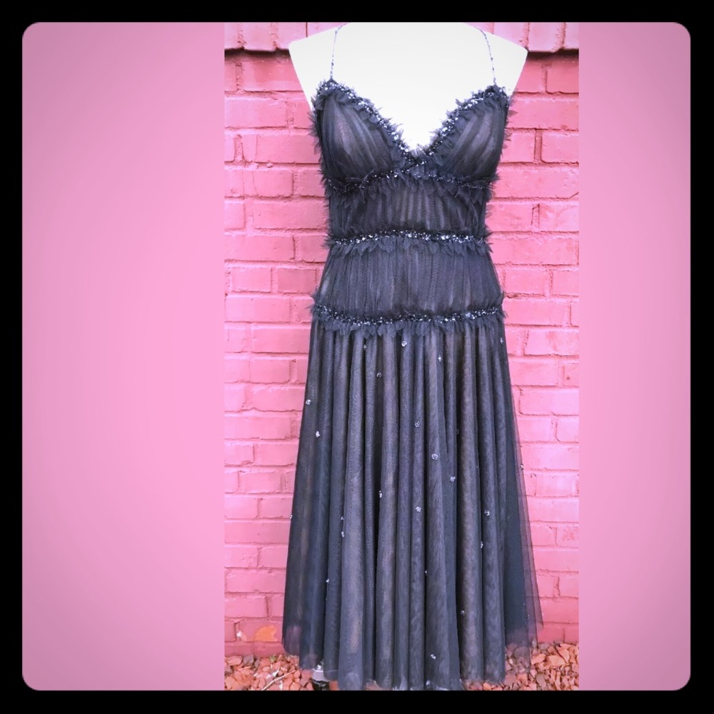 MAX AZRIA Runway Blue Beaded Tulle Gown Dress bcbg